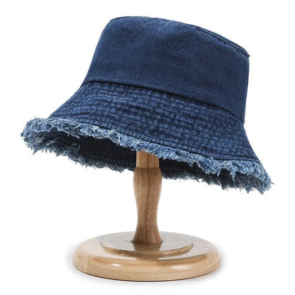 Washed Denim Embroidery Letter Fisherman Hat Children Spring Summer Jeans Korean New Bucket HatLuxury Brand Sun Hat Cap