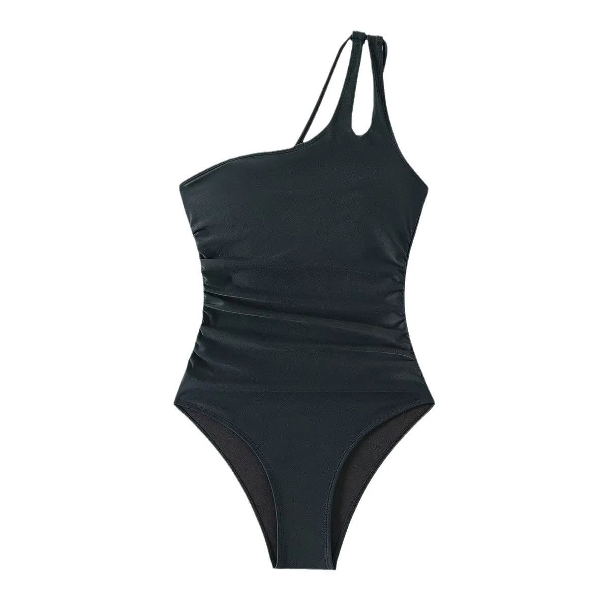 New Bikini One-Piece Swimsuit Women Slimming Pleated Hollow out Shoulder Strap Body Shaping Integrated Swimming Costume