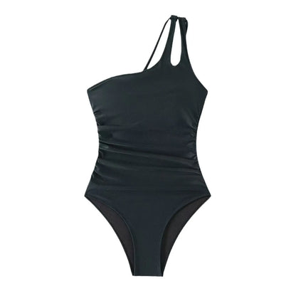 New Bikini One-Piece Swimsuit Women Slimming Pleated Hollow out Shoulder Strap Body Shaping Integrated Swimming Costume