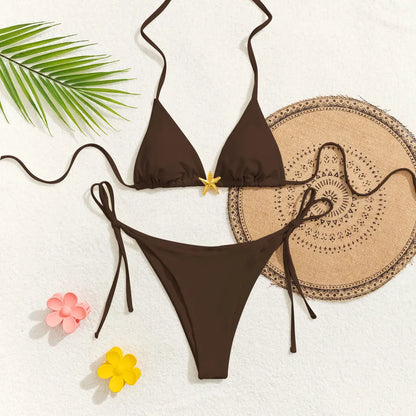 2026 New Women's Bikini Set Adjustable Tie Side Bandage Swimwear High-End Sexy Two-Piece Bathing Suit Summer Beach Push Up