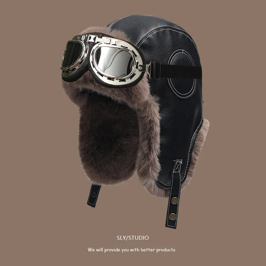 Winter Women Men's Trapper Aviator Trooper Earflap PU Leather Warm Russian Waterproof Ski Hat Bunker Cap Warm Ear Protectors Hat