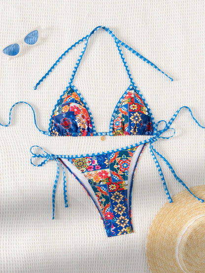 2026 New Women's Bikini Set Adjustable Tie Side Bandage Swimwear High-End Sexy Two-Piece Bathing Suit Summer Beach Push Up