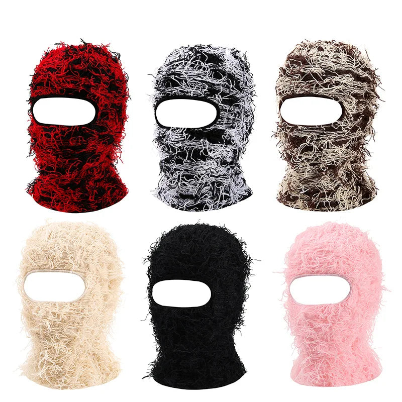Balaclava Distressed Knitted Caps Hip Hop Full Face Ski Mask Women Outdoor Camouflage Fleece Fuzzy Ski Balaclava Beanies Men Hat