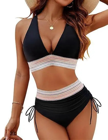 New 2026 Summer Beachwear Women Textured Bikini Set Wide Shoulder Belt Swimwear High Waist Push Up Bathing Suits Female Swimsuit