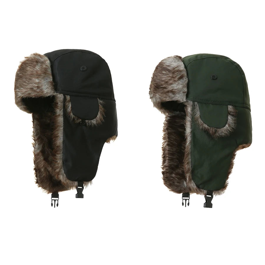 Unisex Warm Mens Women Trapper Cap Aviator Trooper Earflap Winter Flaps Ski Hat New Bomber Hats Russian Ski Hat Faux Fur Hats
