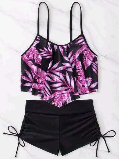 2025 New Sexy Swimwear High Waist Two Piece Bikini Leaf Print Swimsuit Tight Sling Beachwear Summer Women's Seaside Bathing Suit