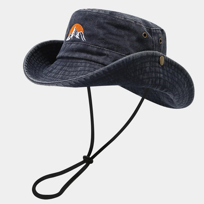 Washed Cotton Embroidery Fishing Fisherman Hats Bucket Hat For Men Woman Outdoor Cap Wide Brim Summer Hiking Camping Hat