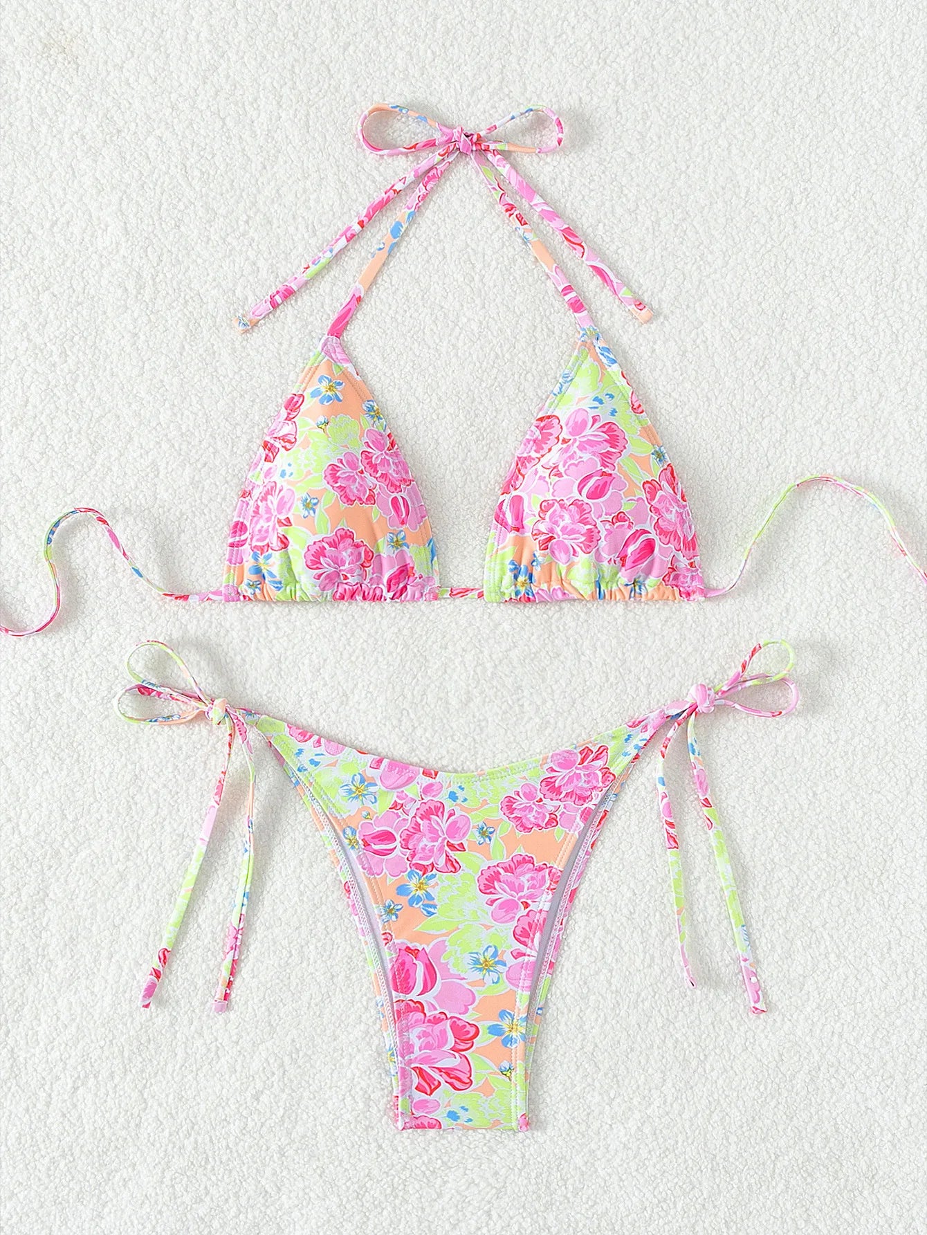 2026 New Women's Bikini Set Adjustable Tie Side Bandage Swimwear High-End Sexy Two-Piece Bathing Suit Summer Beach Push Up