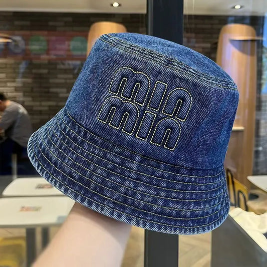 Washed Denim Embroidery Letter Fisherman Hat Children Spring Summer Jeans Korean New Bucket HatLuxury Brand Sun Hat Cap