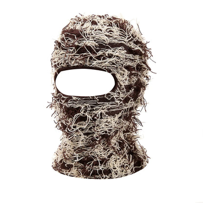 Balaclava Distressed Knitted Caps Hip Hop Full Face Ski Mask Women Outdoor Camouflage Fleece Fuzzy Ski Balaclava Beanies Men Hat