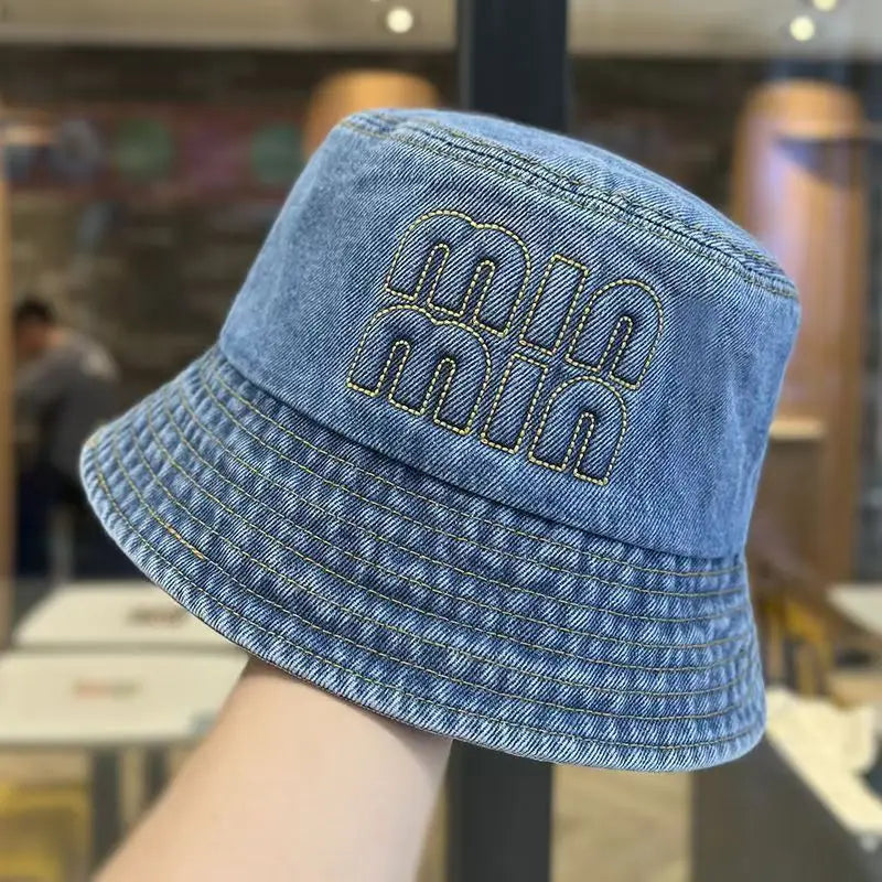 Washed Denim Embroidery Letter Fisherman Hat Children Spring Summer Jeans Korean New Bucket HatLuxury Brand Sun Hat Cap