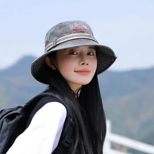Summer Men Bucket Hat Outdoor Washed Cotton UV Protection Wide Brim Panama Safari Hunting Hiking Hat Adjustable Sunscreen Cap
