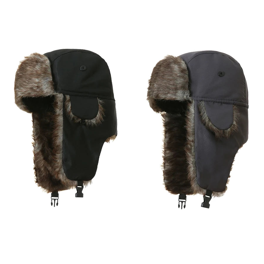 Unisex Warm Mens Women Trapper Cap Aviator Trooper Earflap Winter Flaps Ski Hat New Bomber Hats Russian Ski Hat Faux Fur Hats