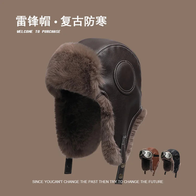 Winter Women Men's Trapper Aviator Trooper Earflap PU Leather Warm Russian Waterproof Ski Hat Bunker Cap Warm Ear Protectors Hat