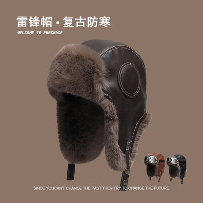 Winter Women Men's Trapper Aviator Trooper Earflap PU Leather Warm Russian Waterproof Ski Hat Bunker Cap Warm Ear Protectors Hat