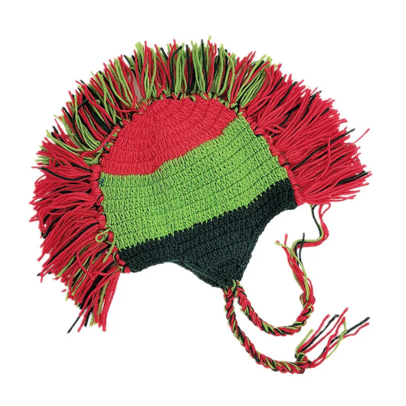 Popular Holiday Party Hat Handmade Crochet Novelty Earflap Hat Rainbow Roman Knight Hat Cosplay Knight Fringe Hat Dress Up Gift