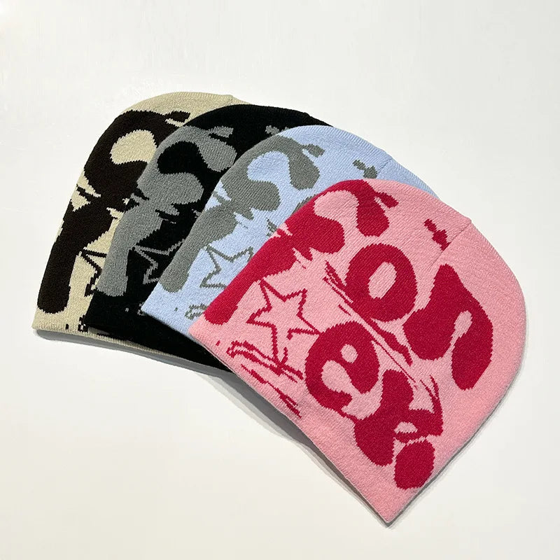 Fashion Women Men Warm Knitted Beanie Hat Letter Print Cap Autumn Winter Female Beanie Warm Bonnet Casual Cap Drop shipping