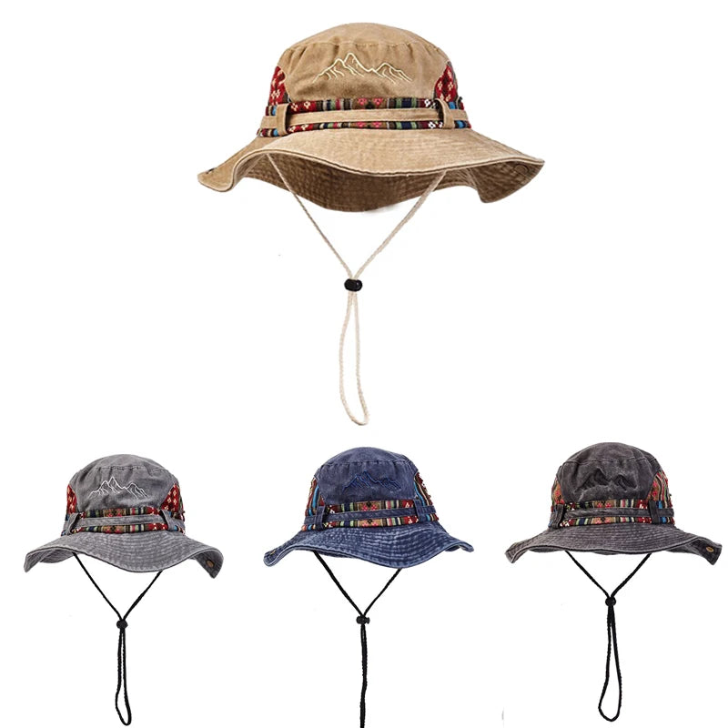 Summer Panama Bucket Hat Men Women 2026 Embroidered Bob Cap Outdoor Wide Brim Beach Sun Hat Vintage Fisherman Hats Visor Cap