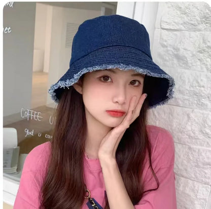 Washed Denim Embroidery Letter Fisherman Hat Children Spring Summer Jeans Korean New Bucket HatLuxury Brand Sun Hat Cap