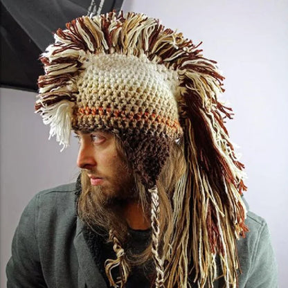 Popular Holiday Party Hat Handmade Crochet Novelty Earflap Hat Rainbow Roman Knight Hat Cosplay Knight Fringe Hat Dress Up Gift