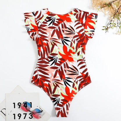 New Fashion Short Dress One-piece Swimsuit Zipper Swimsuit Sexy Bikini Women's Thickened Printed Swimming Beach Wear Summer
