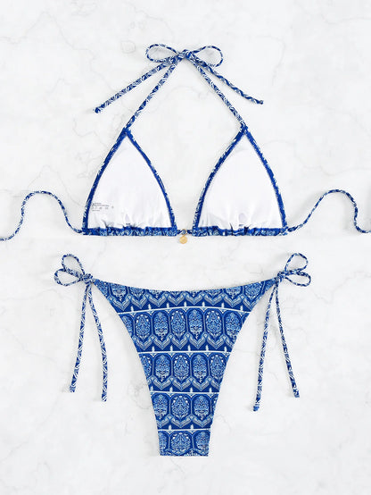 2026 New Women's Bikini Set Adjustable Tie Side Bandage Swimwear High-End Sexy Two-Piece Bathing Suit Summer Beach Push Up
