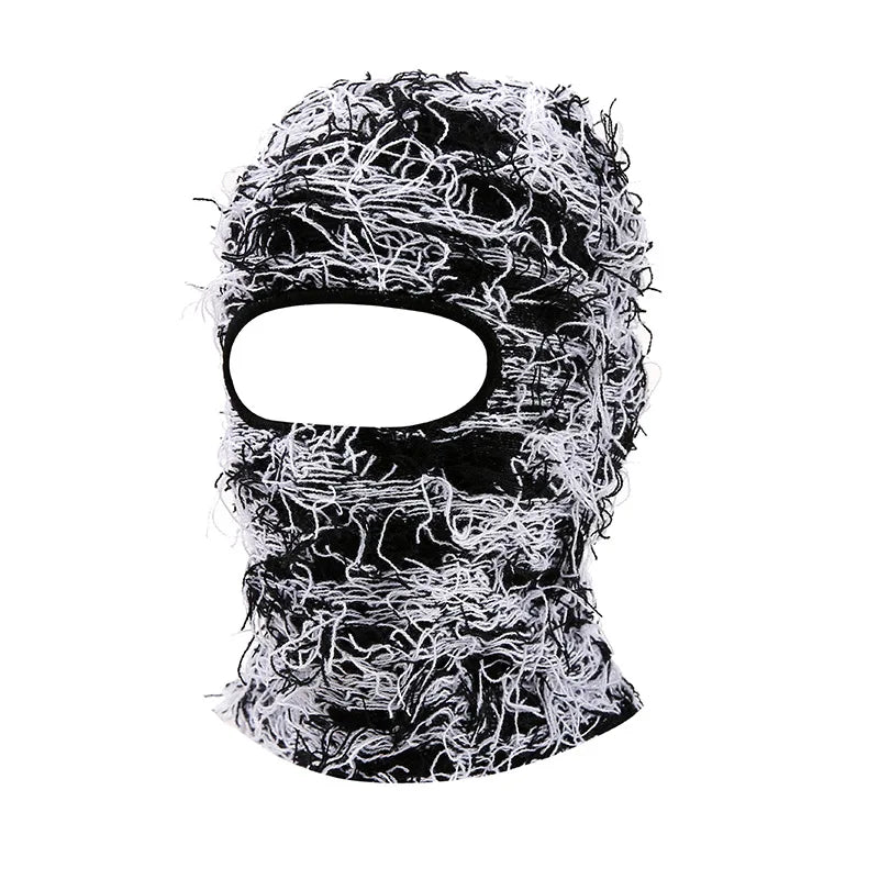 Balaclava Distressed Knitted Caps Hip Hop Full Face Ski Mask Women Outdoor Camouflage Fleece Fuzzy Ski Balaclava Beanies Men Hat