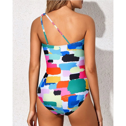 New Bikini One-Piece Swimsuit Women Slimming Pleated Hollow out Shoulder Strap Body Shaping Integrated Swimming Costume