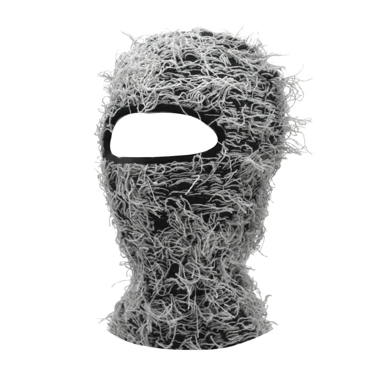 Balaclava Distressed Knitted Caps Hip Hop Full Face Ski Mask Women Outdoor Camouflage Fleece Fuzzy Ski Balaclava Beanies Men Hat
