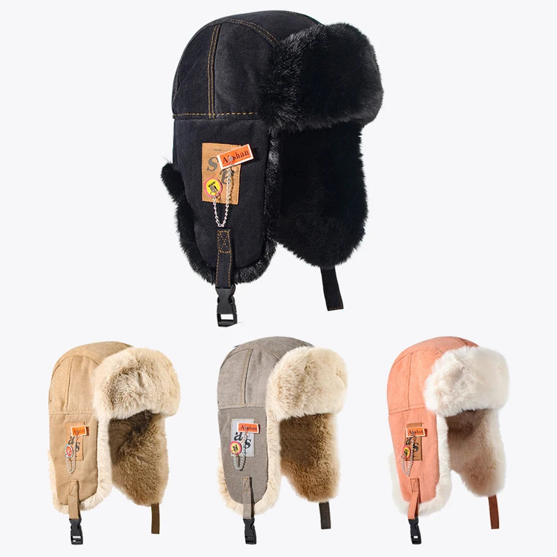 Newest Bumper Hat Men Women Thick Warm Russian Ushanka Fur Hat Fashion Male Female Winter Hat Black Grey Earflap Ski Russian Cap