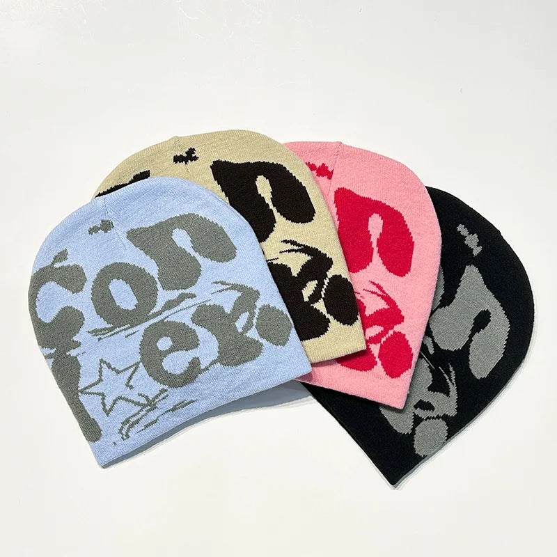 Fashion Women Men Warm Knitted Beanie Hat Letter Print Cap Autumn Winter Female Beanie Warm Bonnet Casual Cap Drop shipping
