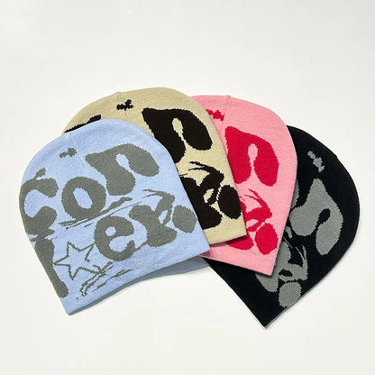 Fashion Women Men Warm Knitted Beanie Hat Letter Print Cap Autumn Winter Female Beanie Warm Bonnet Casual Cap Drop shipping