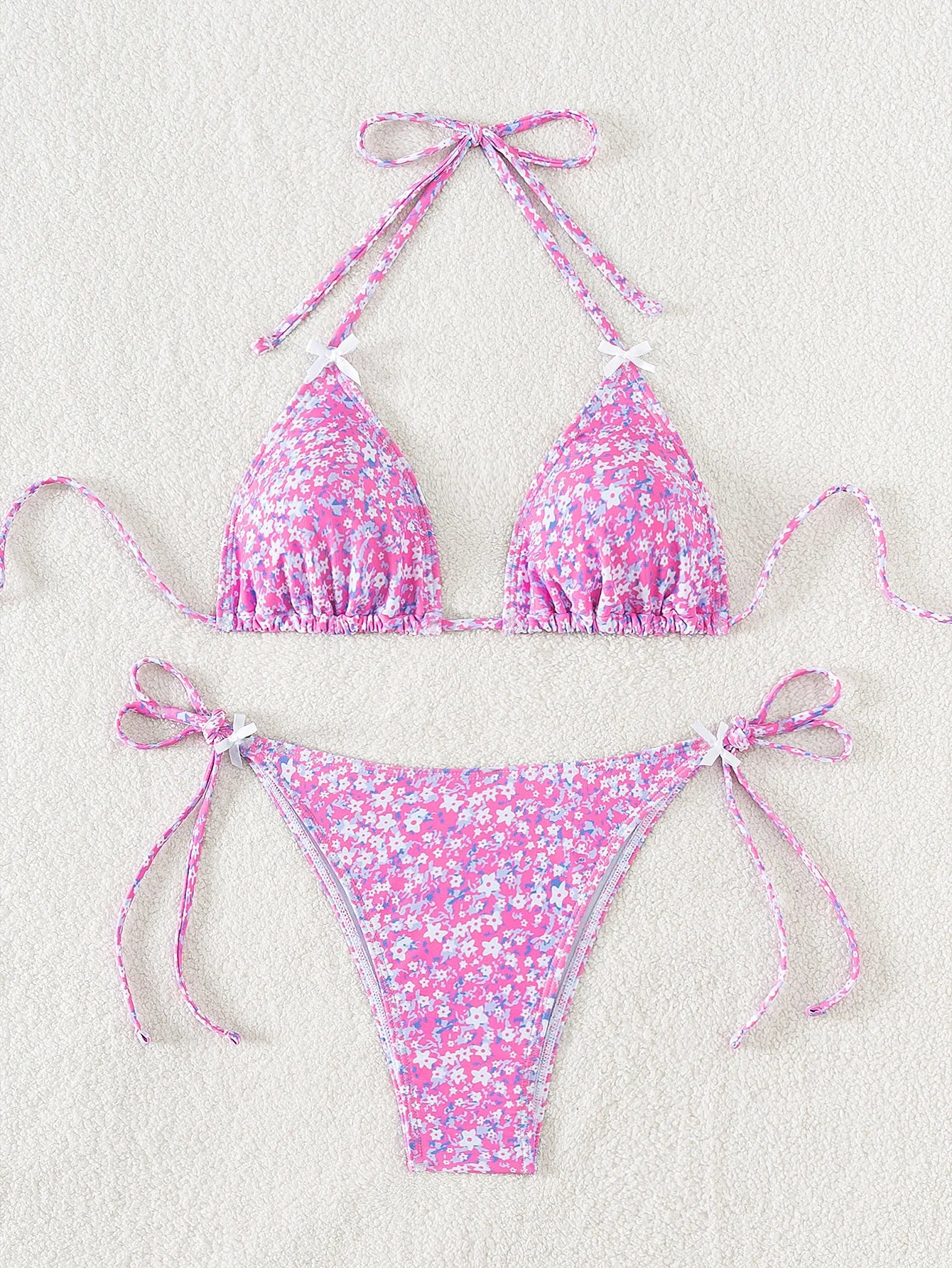 2026 New Women's Bikini Set Adjustable Tie Side Bandage Swimwear High-End Sexy Two-Piece Bathing Suit Summer Beach Push Up