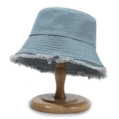 Washed Denim Embroidery Letter Fisherman Hat Children Spring Summer Jeans Korean New Bucket HatLuxury Brand Sun Hat Cap