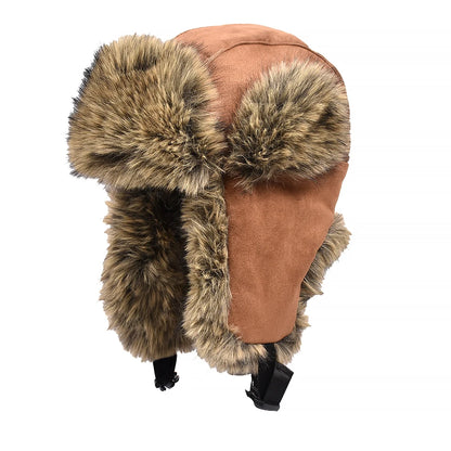 Winter Ushanka Hat Men Pilot Aviator Trapper Hat Faux Fur Leather Snow Skiing Cap with Ear Flaps Thick Winter Bomber Hat Male