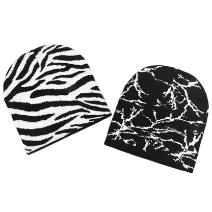 New Knitted Beanies Hat Black White Geometry Print Winter Warm Ski Hats Skullies Caps Soft Elastic Cap Sport Bonnet Men Women