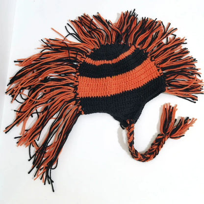 Popular Holiday Party Hat Handmade Crochet Novelty Earflap Hat Rainbow Roman Knight Hat Cosplay Knight Fringe Hat Dress Up Gift