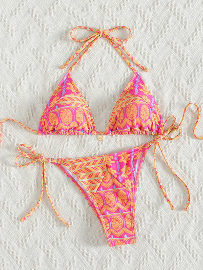 2026 New Women's Bikini Set Adjustable Tie Side Bandage Swimwear High-End Sexy Two-Piece Bathing Suit Summer Beach Push Up