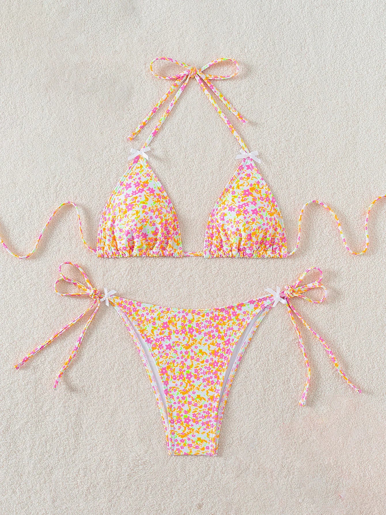 2026 New Women's Bikini Set Adjustable Tie Side Bandage Swimwear High-End Sexy Two-Piece Bathing Suit Summer Beach Push Up