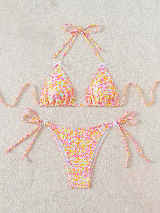2026 New Women's Bikini Set Adjustable Tie Side Bandage Swimwear High-End Sexy Two-Piece Bathing Suit Summer Beach Push Up