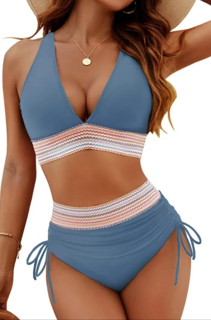 New 2026 Summer Beachwear Women Textured Bikini Set Wide Shoulder Belt Swimwear High Waist Push Up Bathing Suits Female Swimsuit
