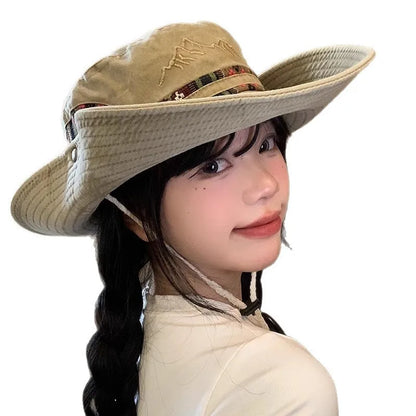 Summer Panama Bucket Hat Men Women 2026 Embroidered Bob Cap Outdoor Wide Brim Beach Sun Hat Vintage Fisherman Hats Visor Cap