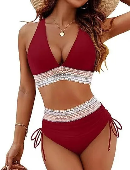 New 2026 Summer Beachwear Women Textured Bikini Set Wide Shoulder Belt Swimwear High Waist Push Up Bathing Suits Female Swimsuit