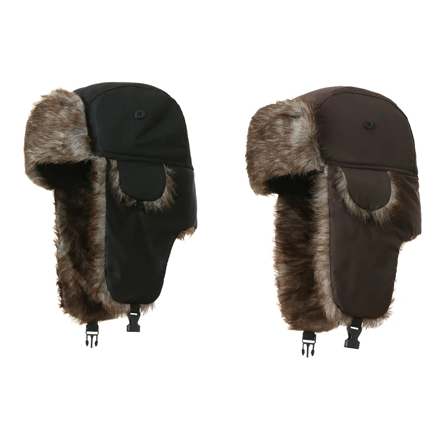 Unisex Warm Mens Women Trapper Cap Aviator Trooper Earflap Winter Flaps Ski Hat New Bomber Hats Russian Ski Hat Faux Fur Hats