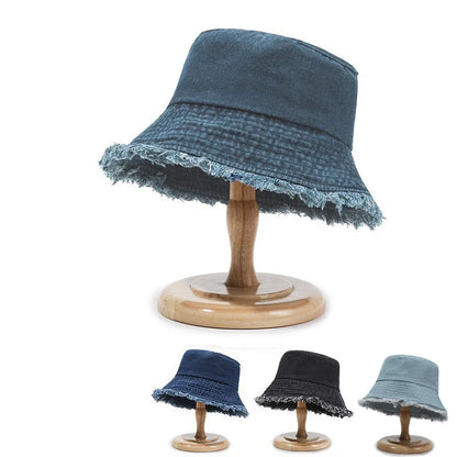 Washed Denim Embroidery Letter Fisherman Hat Children Spring Summer Jeans Korean New Bucket HatLuxury Brand Sun Hat Cap