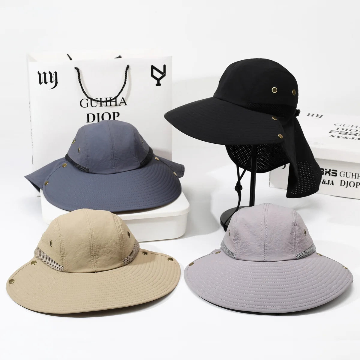 Large Brim Summer Sun Hat with Neck Protector Outdoor Fishing Hat Women Men Shawl Shawl Denim Face Covering Sun Protection