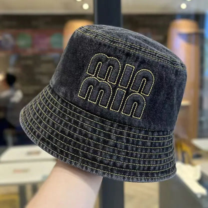 Washed Denim Embroidery Letter Fisherman Hat Children Spring Summer Jeans Korean New Bucket HatLuxury Brand Sun Hat Cap