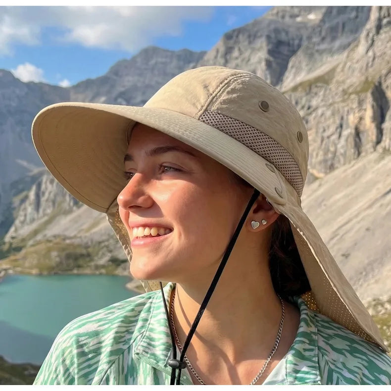 Large Brim Summer Sun Hat with Neck Protector Outdoor Fishing Hat Women Men Shawl Shawl Denim Face Covering Sun Protection