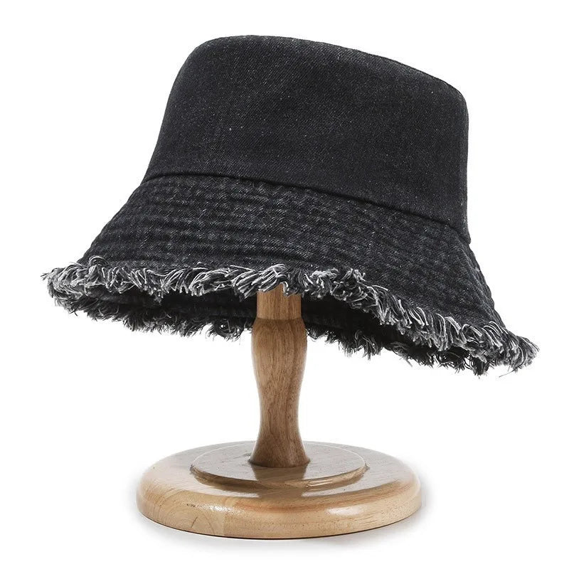 Washed Denim Embroidery Letter Fisherman Hat Children Spring Summer Jeans Korean New Bucket HatLuxury Brand Sun Hat Cap