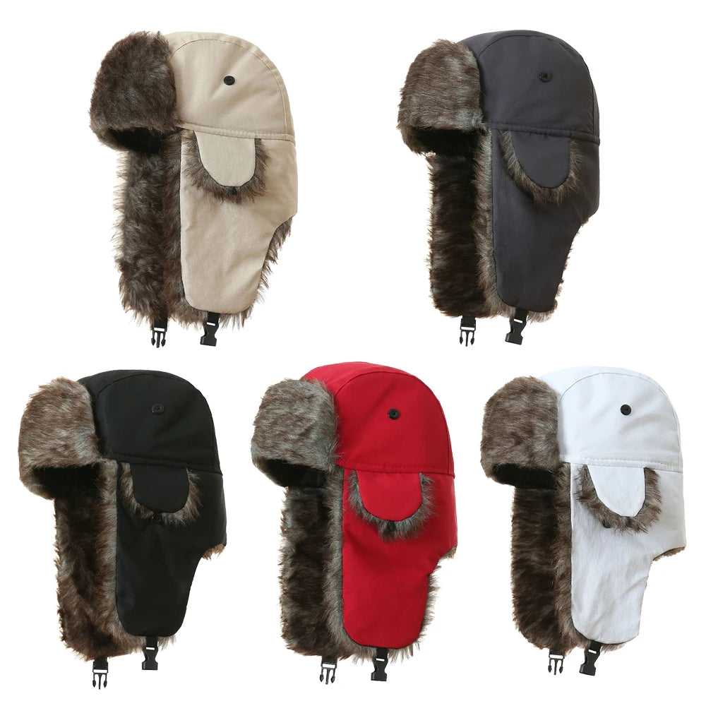 Unisex Warm Mens Women Trapper Cap Aviator Trooper Earflap Winter Flaps Ski Hat New Bomber Hats Russian Ski Hat Faux Fur Hats